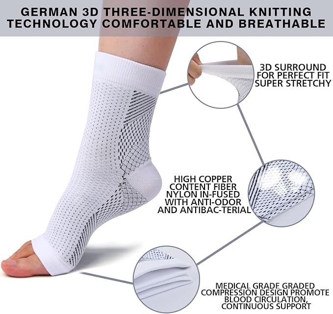 4 Pairs Socks Ankle Brace And Tendonitis Compression Sock Black and White (S-M).