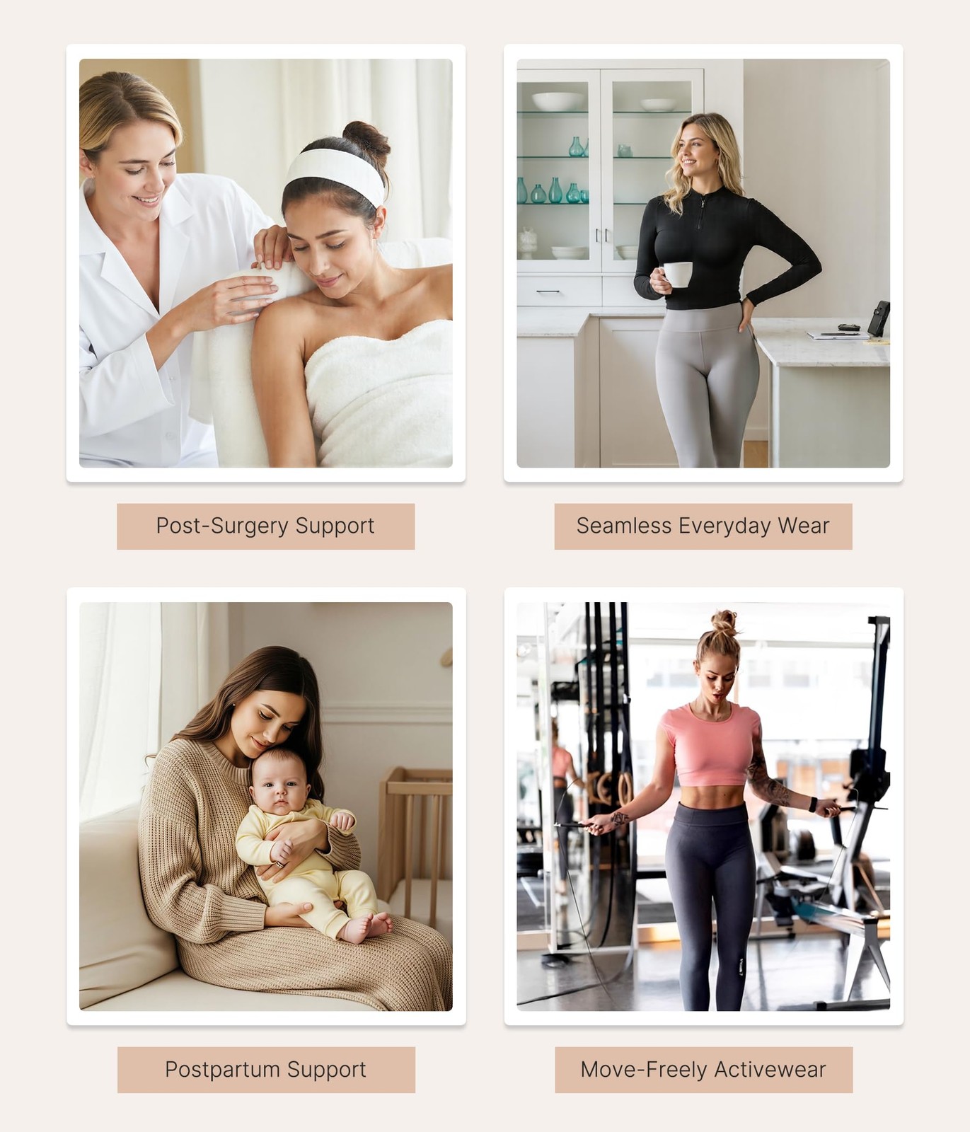 Post Surgery Front Closure Mastectomy Bra, Wireless, Beige, XXLarge