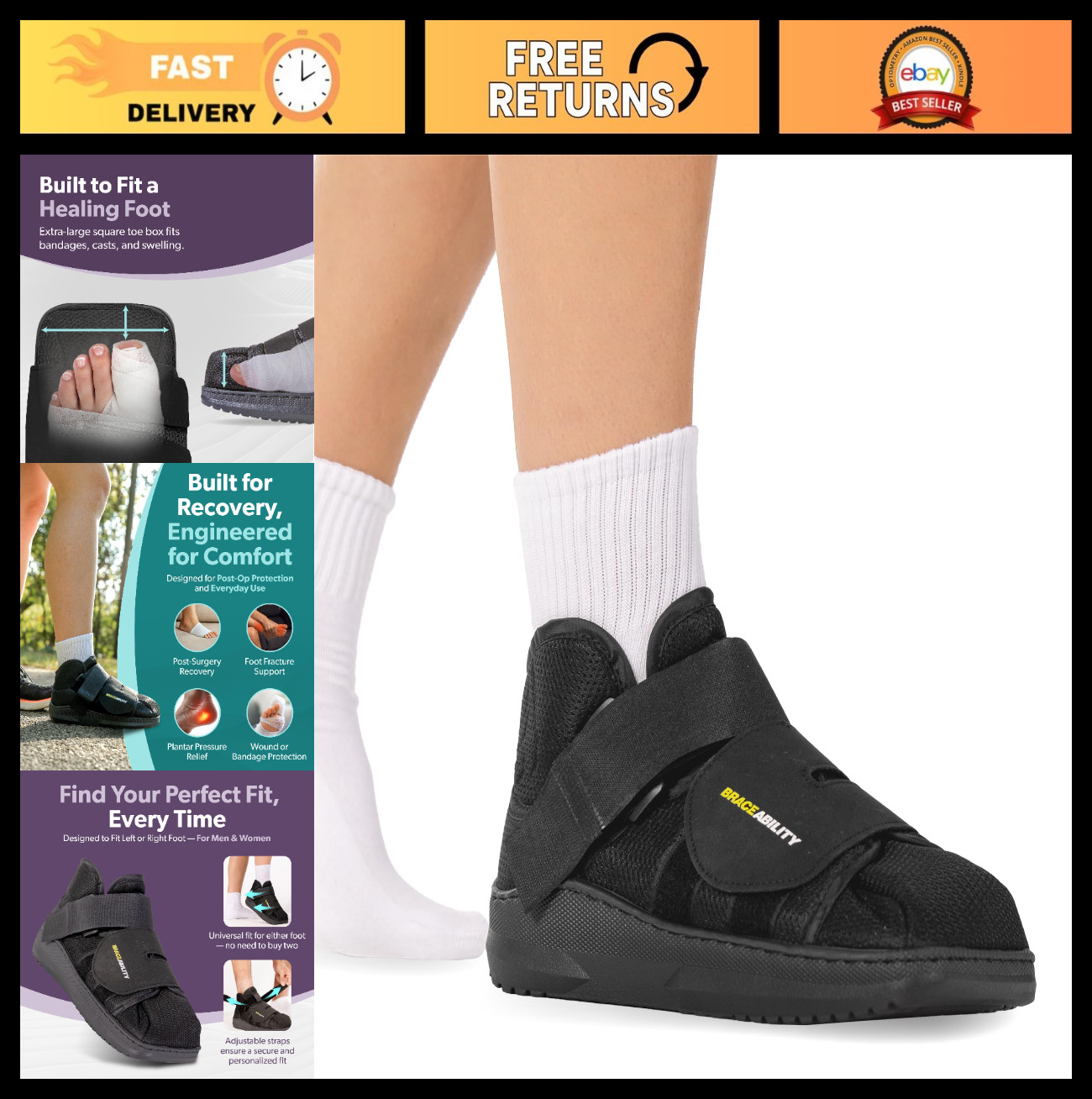 Lightweight Closed Toe Medical Walking Shoe – Fractured Foot & Bunion Recovery B