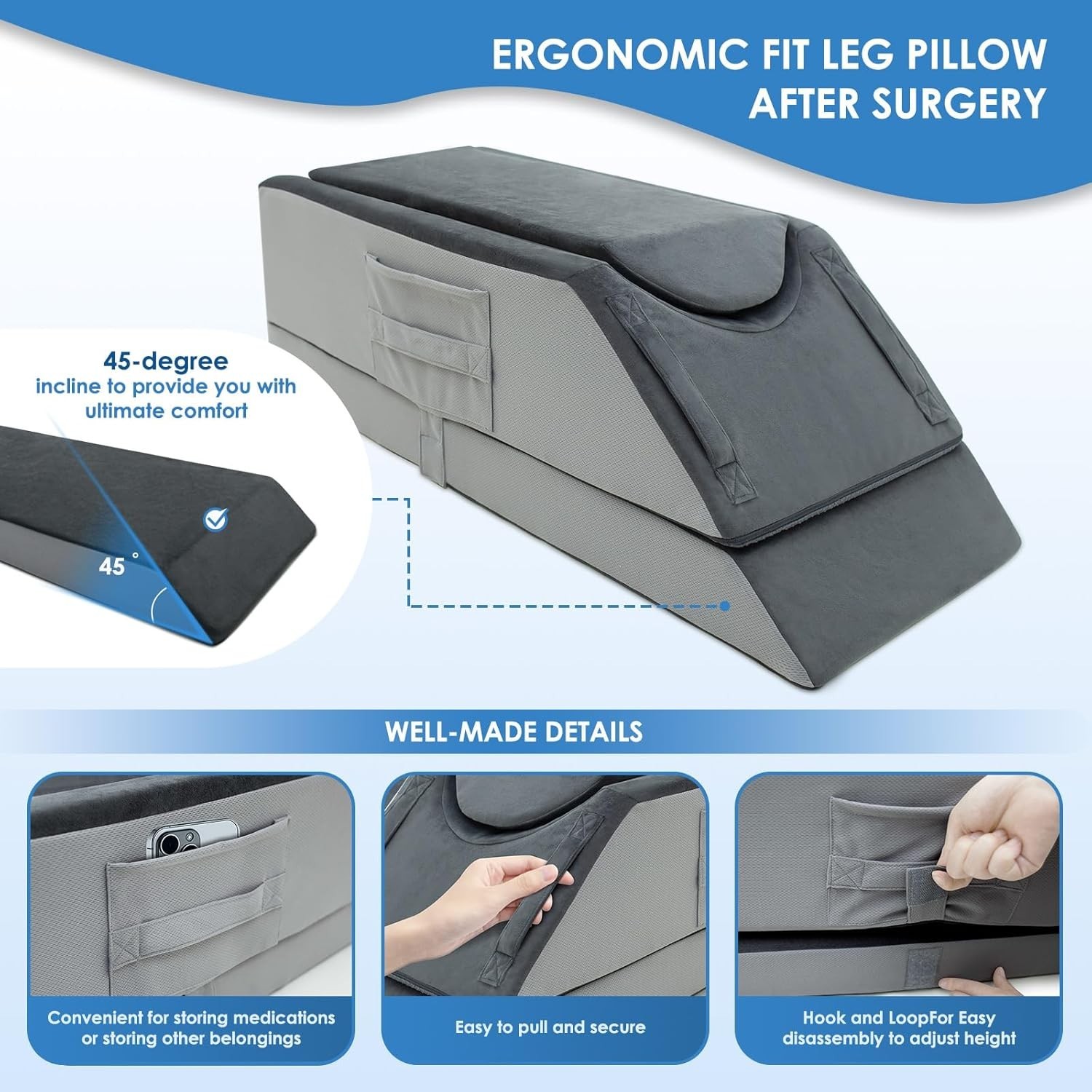 Leg Elevation Pillows After Surgery,4-Height Adjustable Leg Elevating