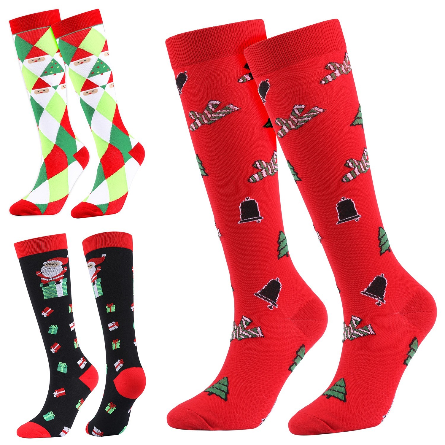3-Pack Christmas Compression Stockings 20-30mmHg | Travel, Work, Sports Support