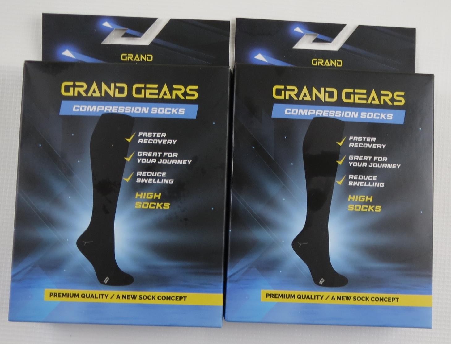 Lot of 2 Pairs Grand Gears Black Travel Compression Support Socks Size XXL 2XL