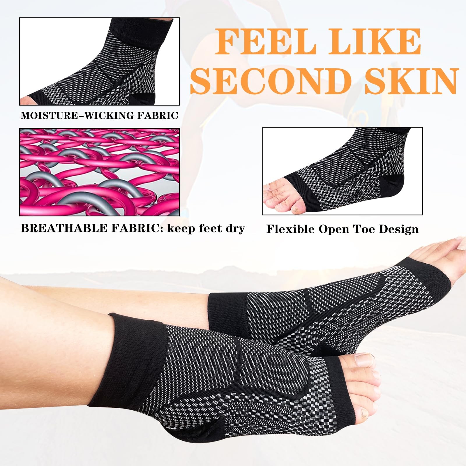 2× Compression Socks Open Toe Socks Ankle Arch Support Planter Fasciitis Pain US