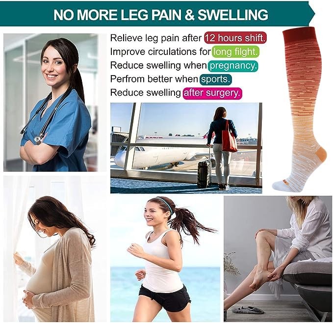 Compression Socks Women and Men, 20-30mmHg, Best for Large 6 Pairs Mix G