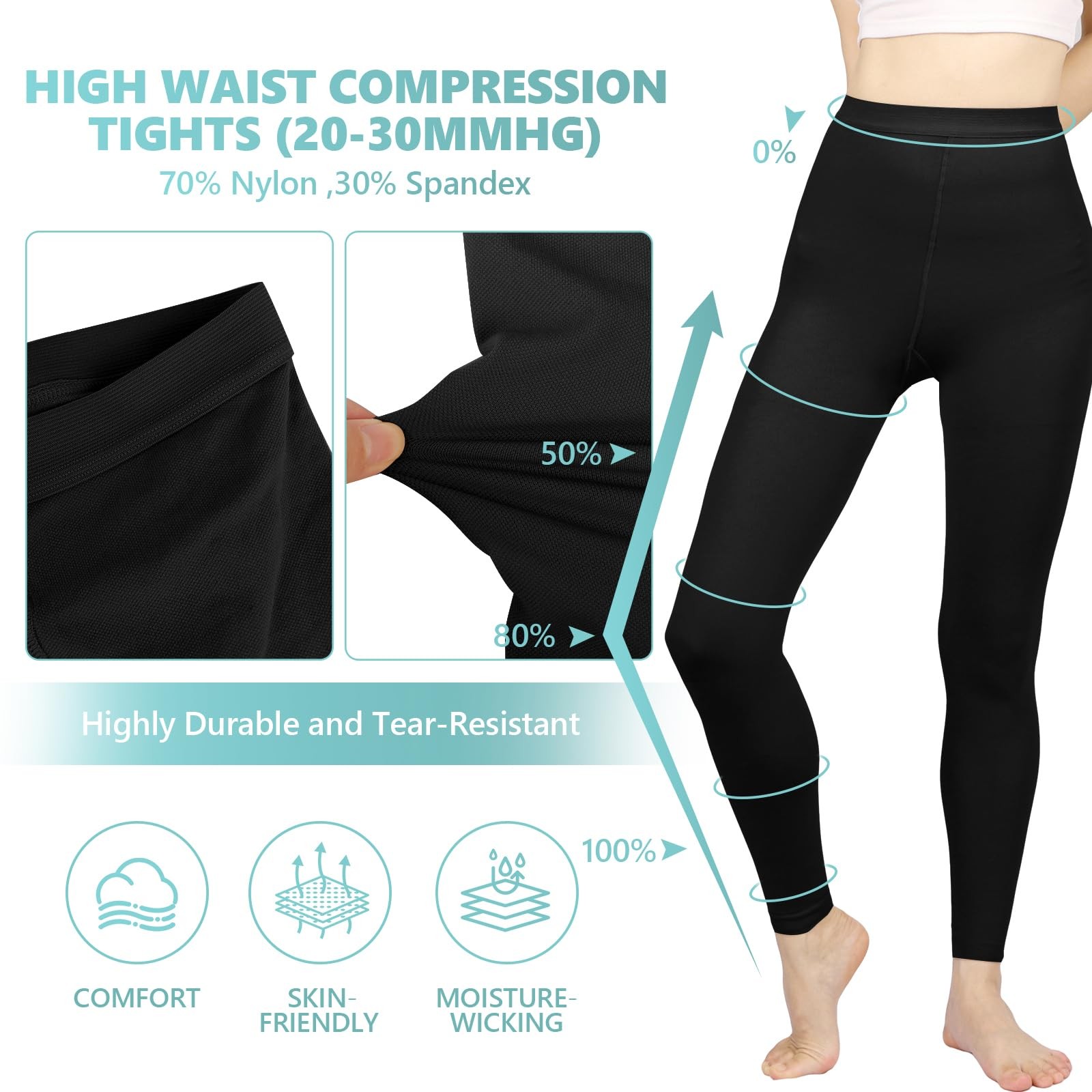 Compression Pantyhose for Women, 20-30 mmHg Medical Compression Stockings