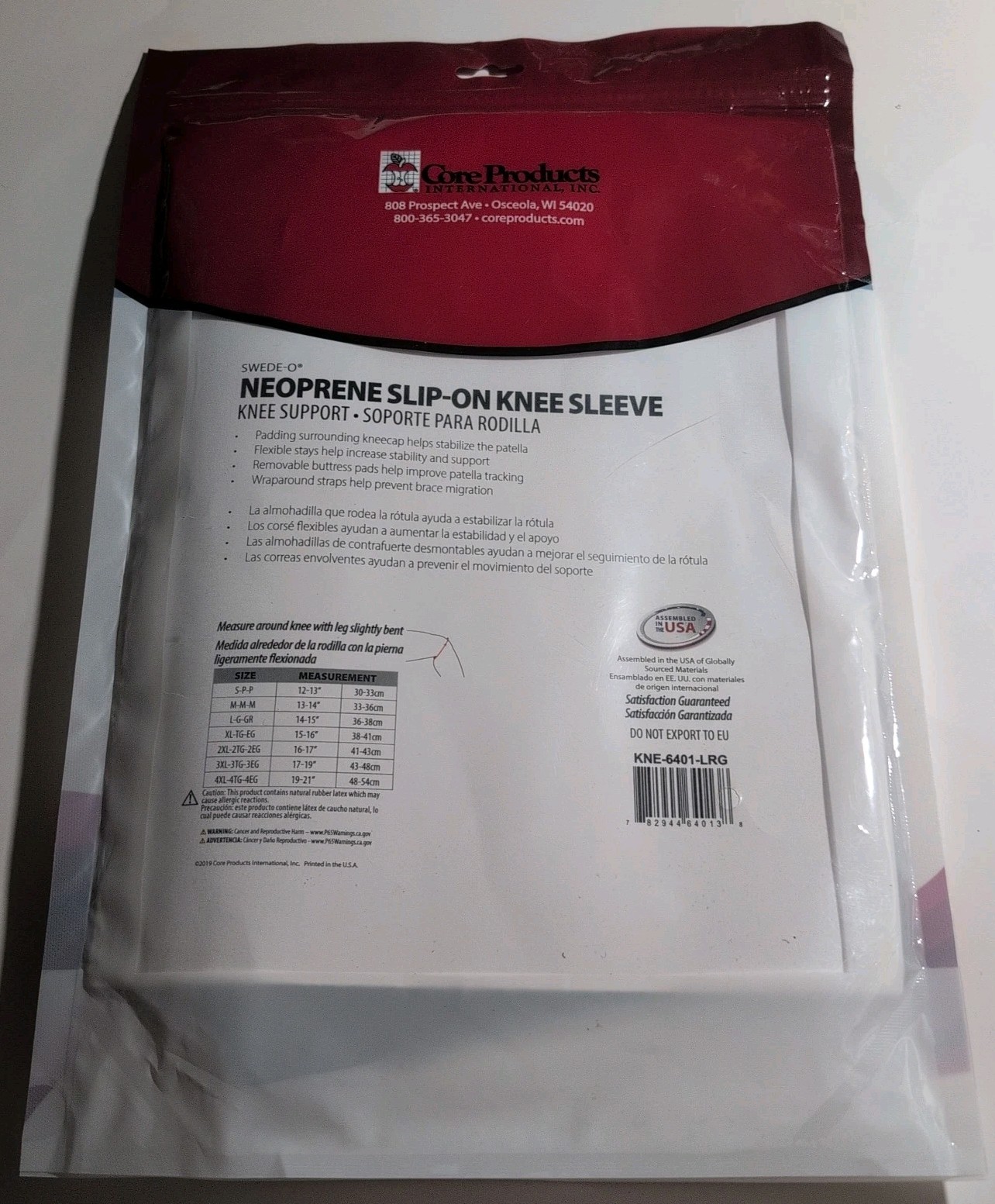 Swede-O Neoprene Open Patella Knee Sleeve Core Products Large Adjustable Black