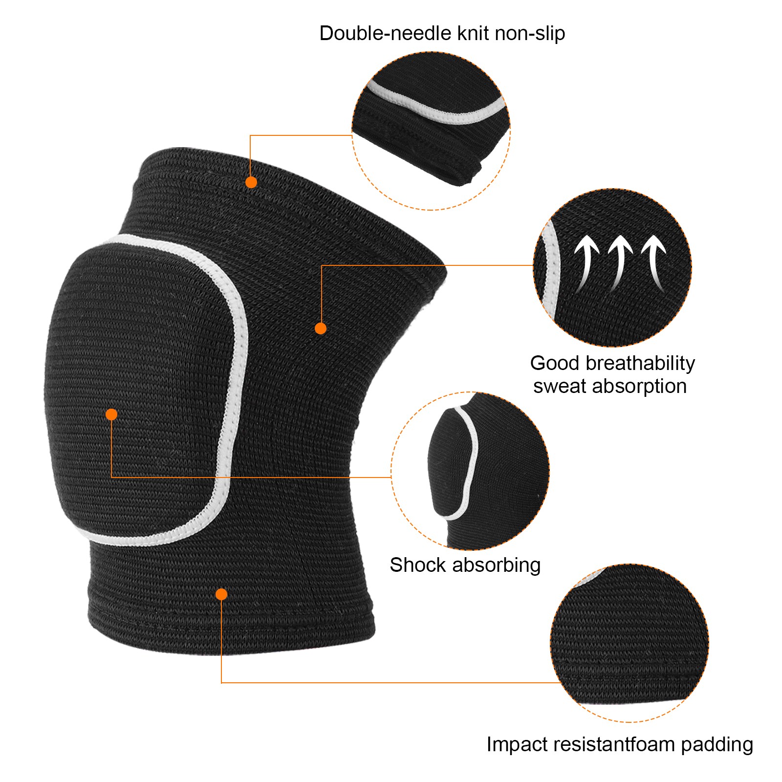 6 Pairs M Dance Knee Pads Volleyball Protective Sponge Brace Black White