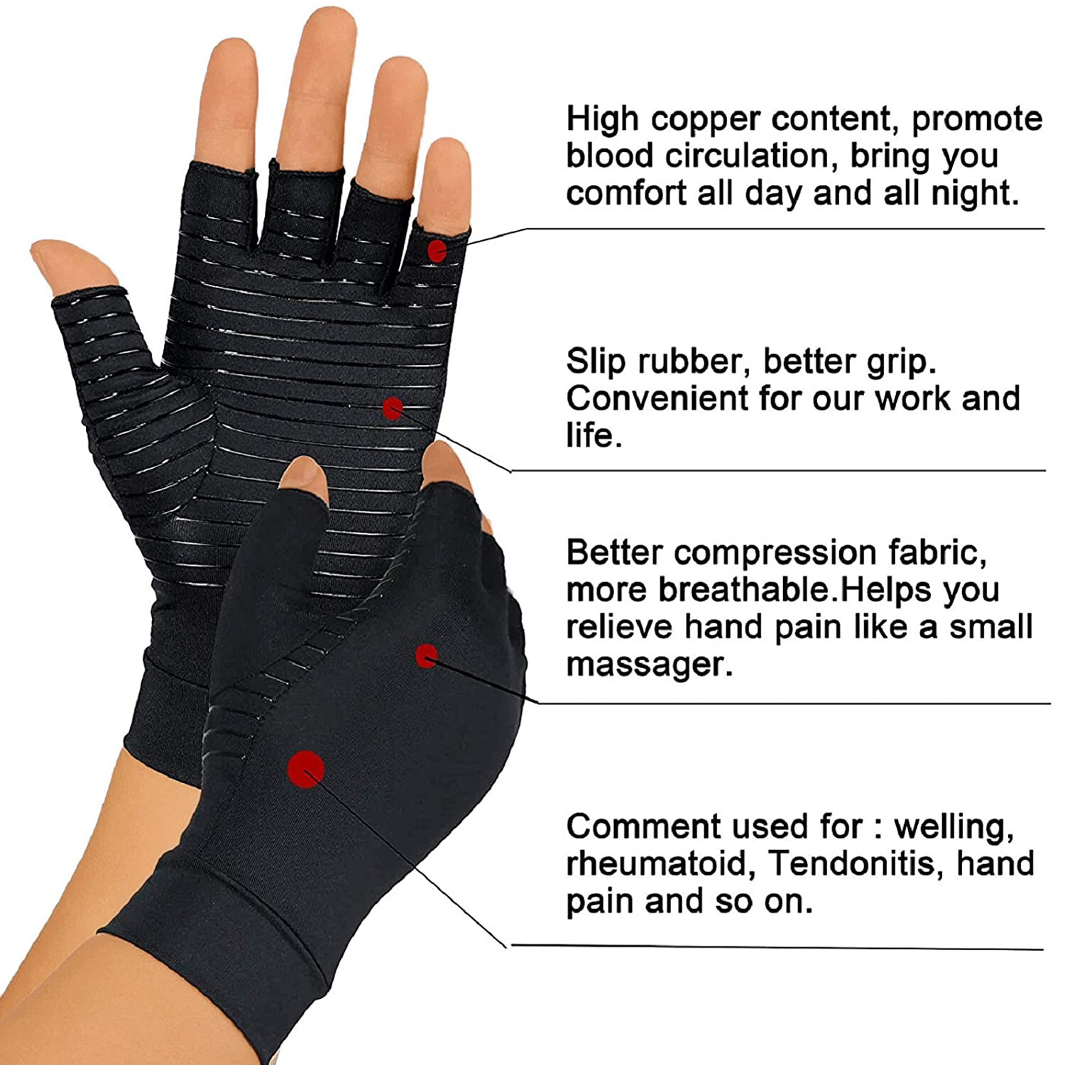 Copper Arthritis Gloves Compression Sleeve Brace Sport Work Hand Pain Relief US