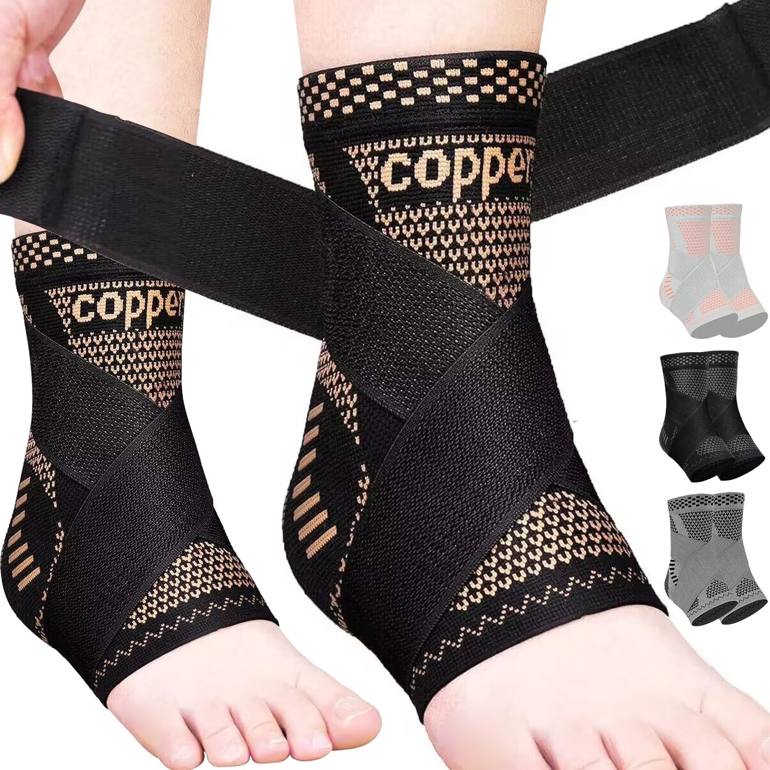 Copper Ankle Brace – Adjustable Compression Sleeve for Pain Relief – Large Size