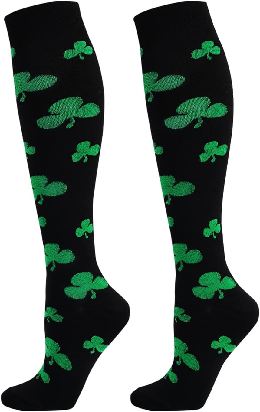 Festive Shamrock Knee-High Compression Socks for Active Women | Daily Comfort