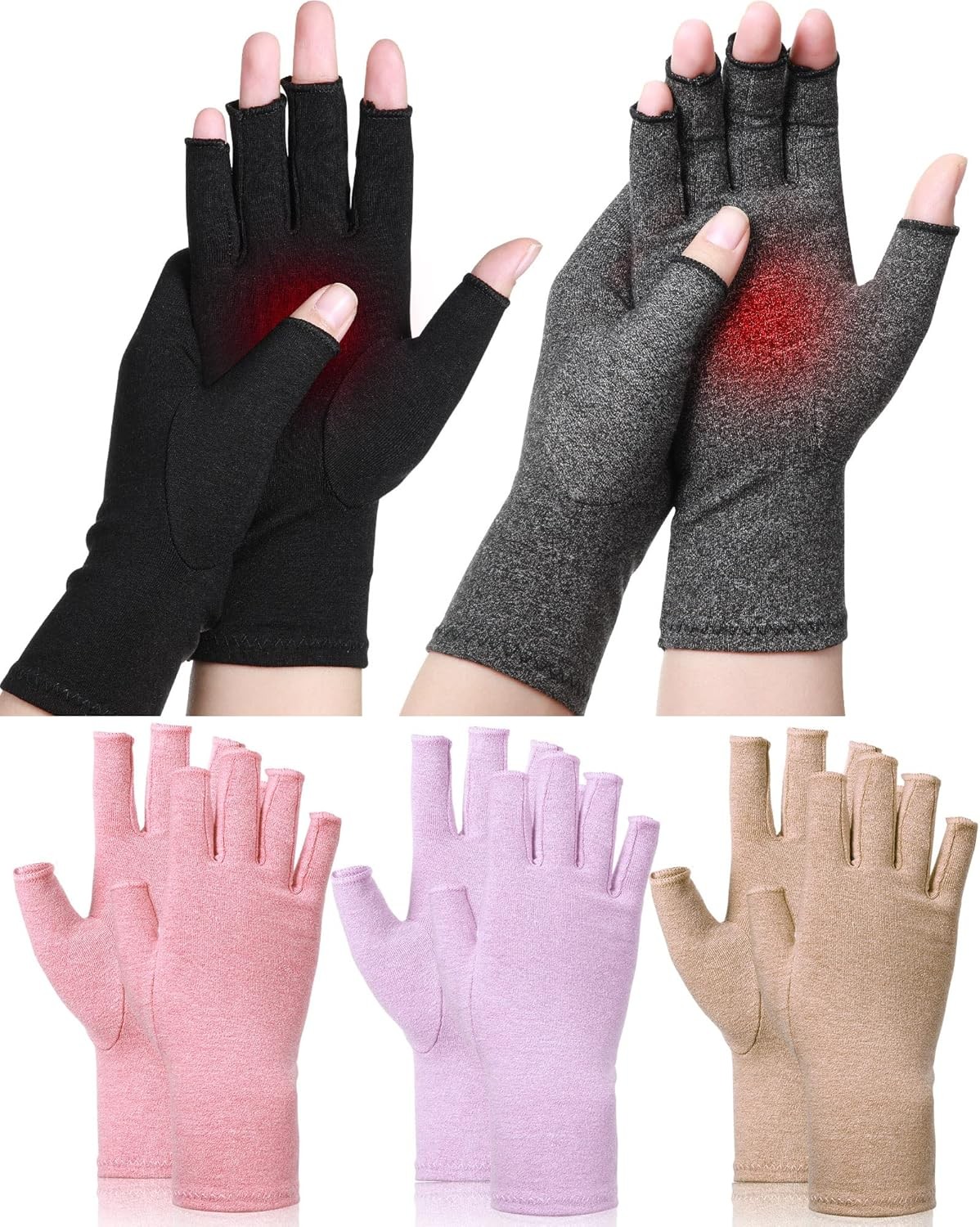 SATINIOR 5 Pairs Arthritis Compression Gloves Fingerless Compression Glove Pain