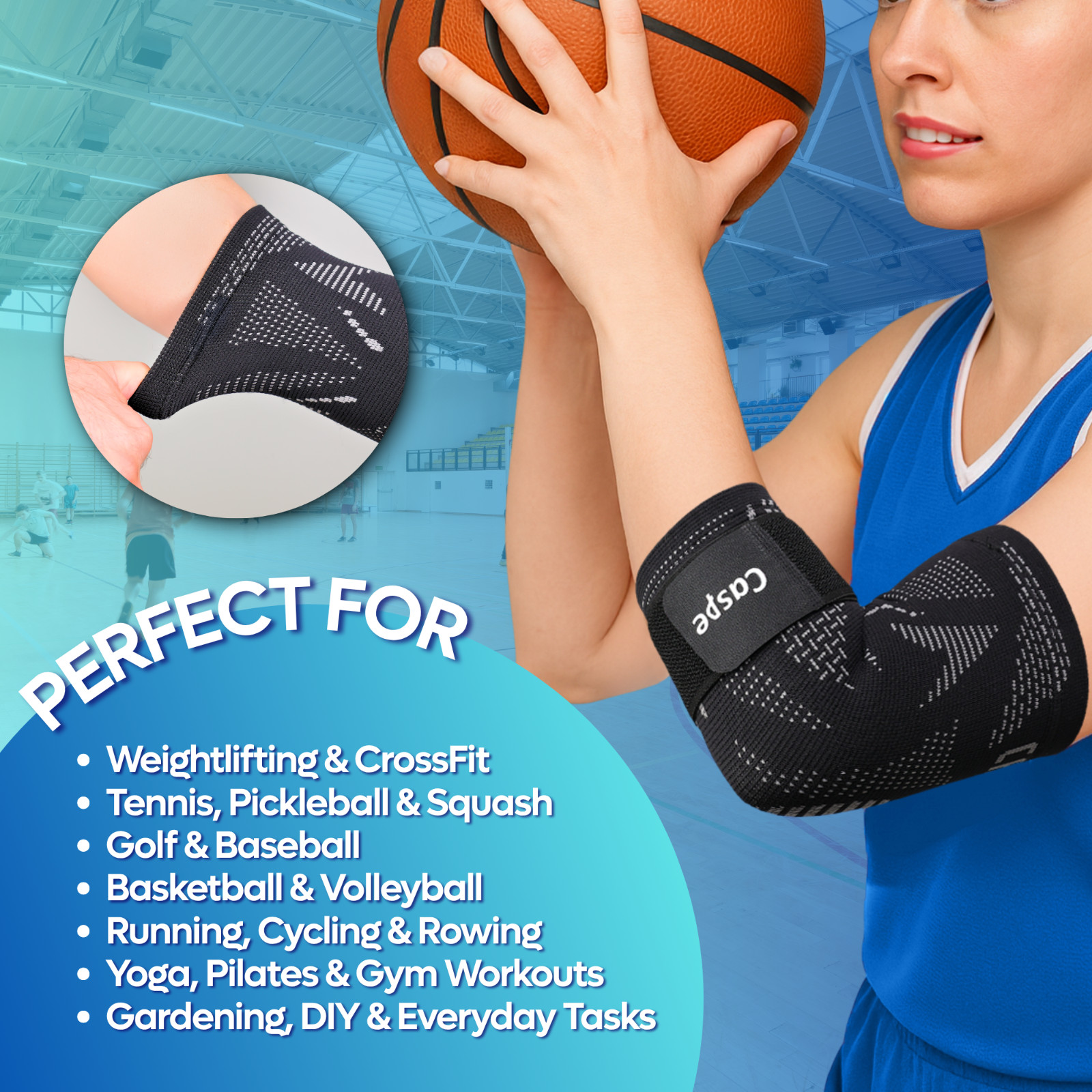 Caspe 2-Pack Elbow Sleeve Brace Wrap Adjustable Support Arm Arthritis Tendonitis