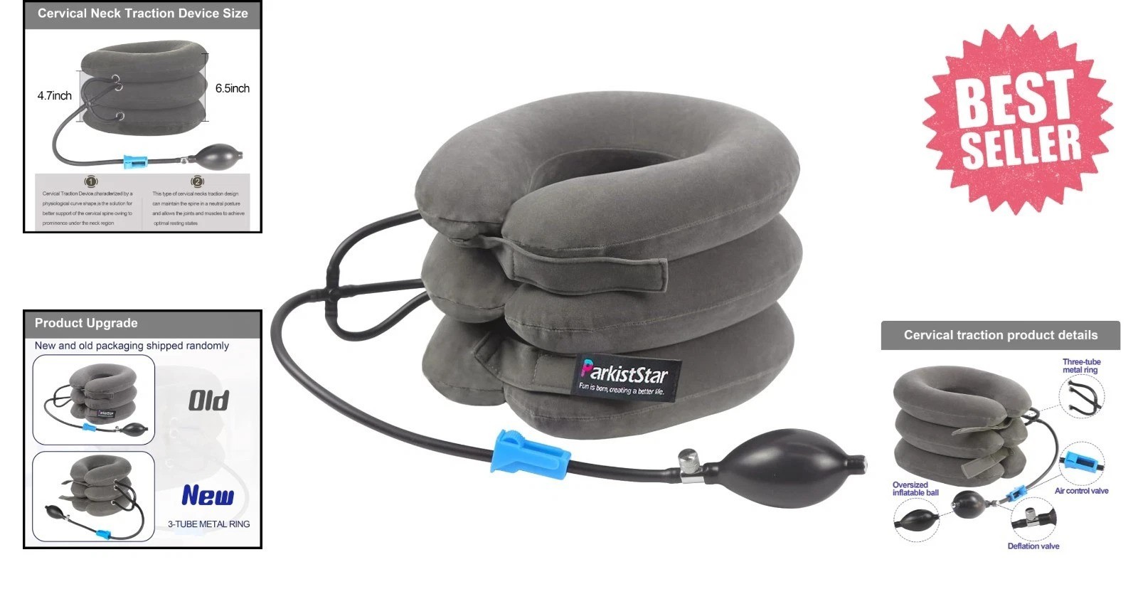 Ergonomic Cervical Traction Device – 3 Tube Quick Inflation for Neck Pain Relief