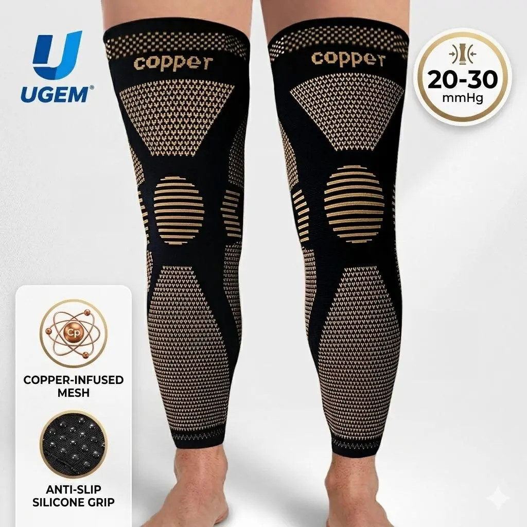 Copper Fiber Full Leg Compression Sleeves, 20-30Mmhg Graduated Support with 4-Wa