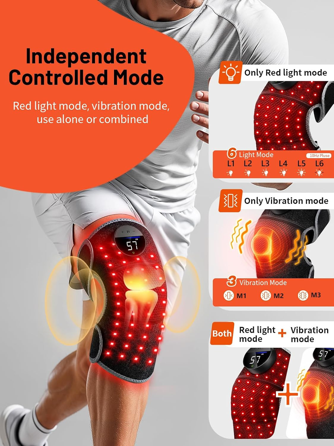 Red Light Therapy Knee Brace 144 Beads with Heat & Vibration Massage | Cordless