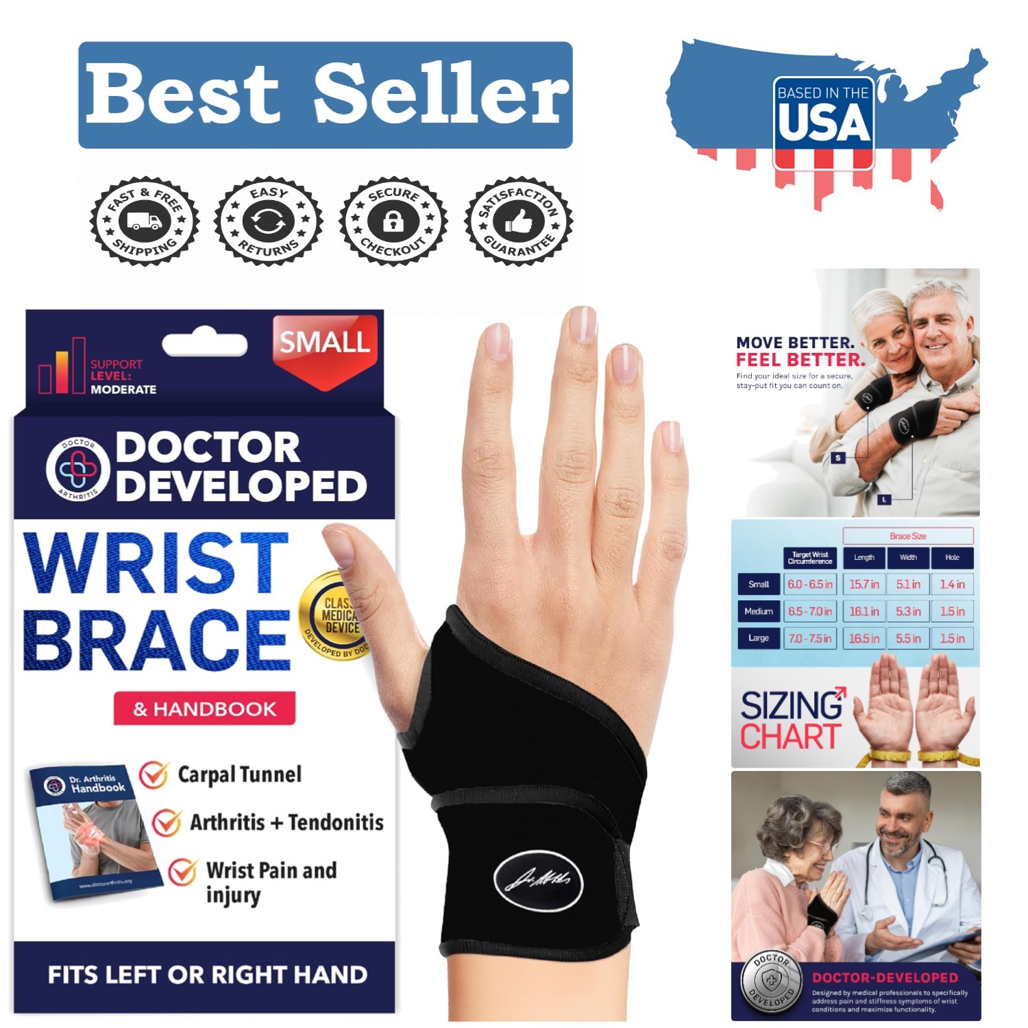 Compact Wrist Support Brace for Fitness & Daily Use – Includes Exercise Handbook