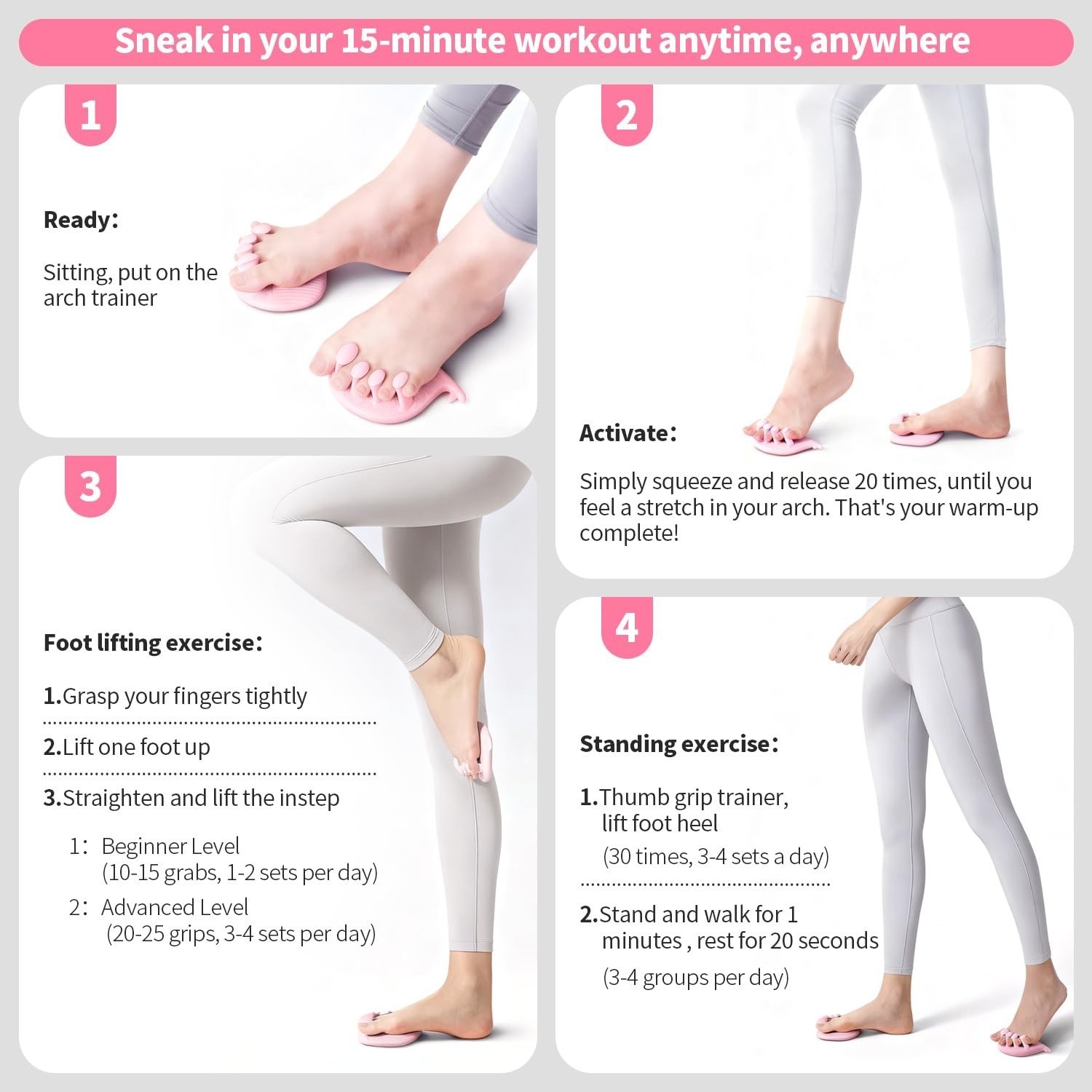 X2NiuTls Foot Arch Trainer for Flat Feet, Support, Plantar Pink
