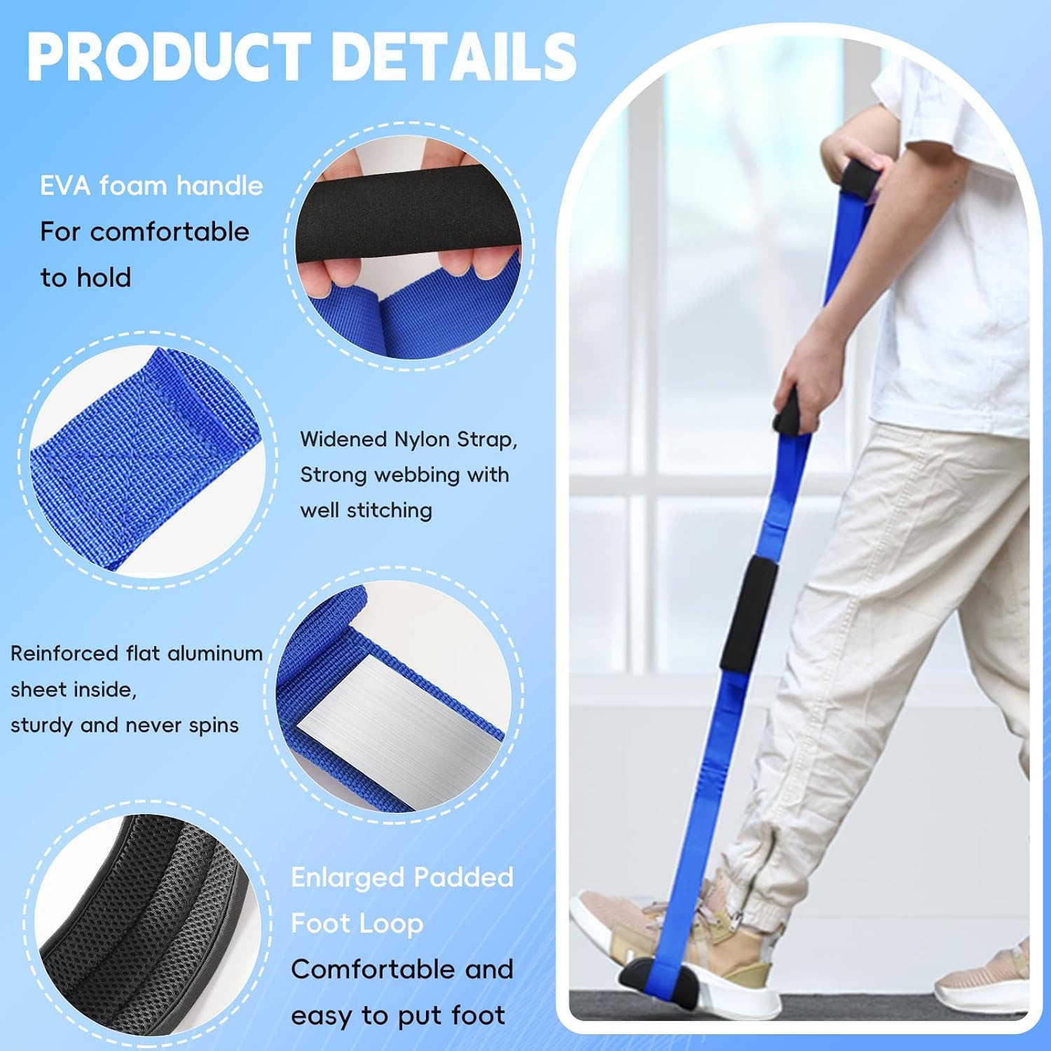 36 Inch Long Leg Lifter, Rigid Leg Lifter Strap with EVA Handgrips &Foot Loop, L