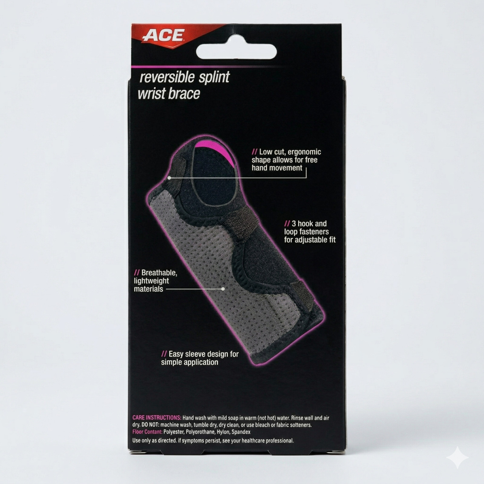 ACE Reversible Wrist Brace Splint Adjustable Support Left/Right Hand 1 Count