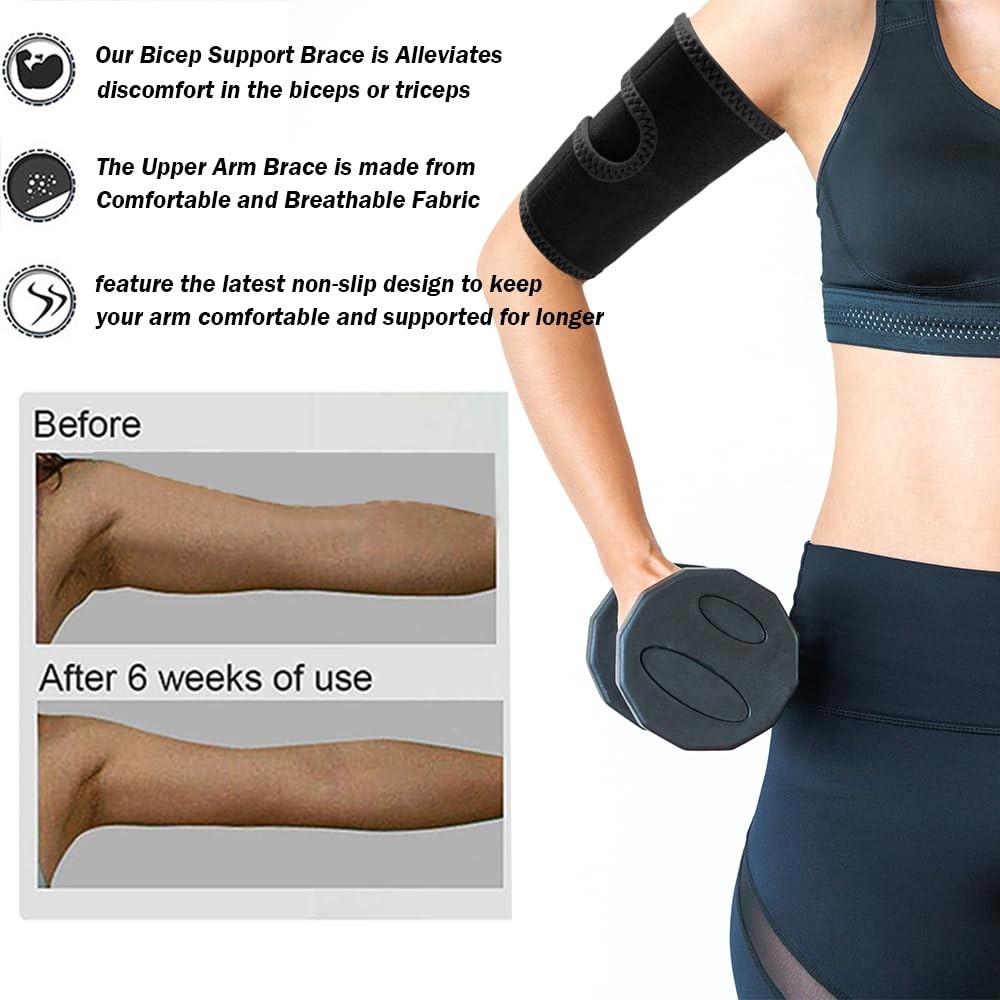 2 PCS Upper Arm Sleeve, Comfortable Bicep Tendonitis Brace, Black