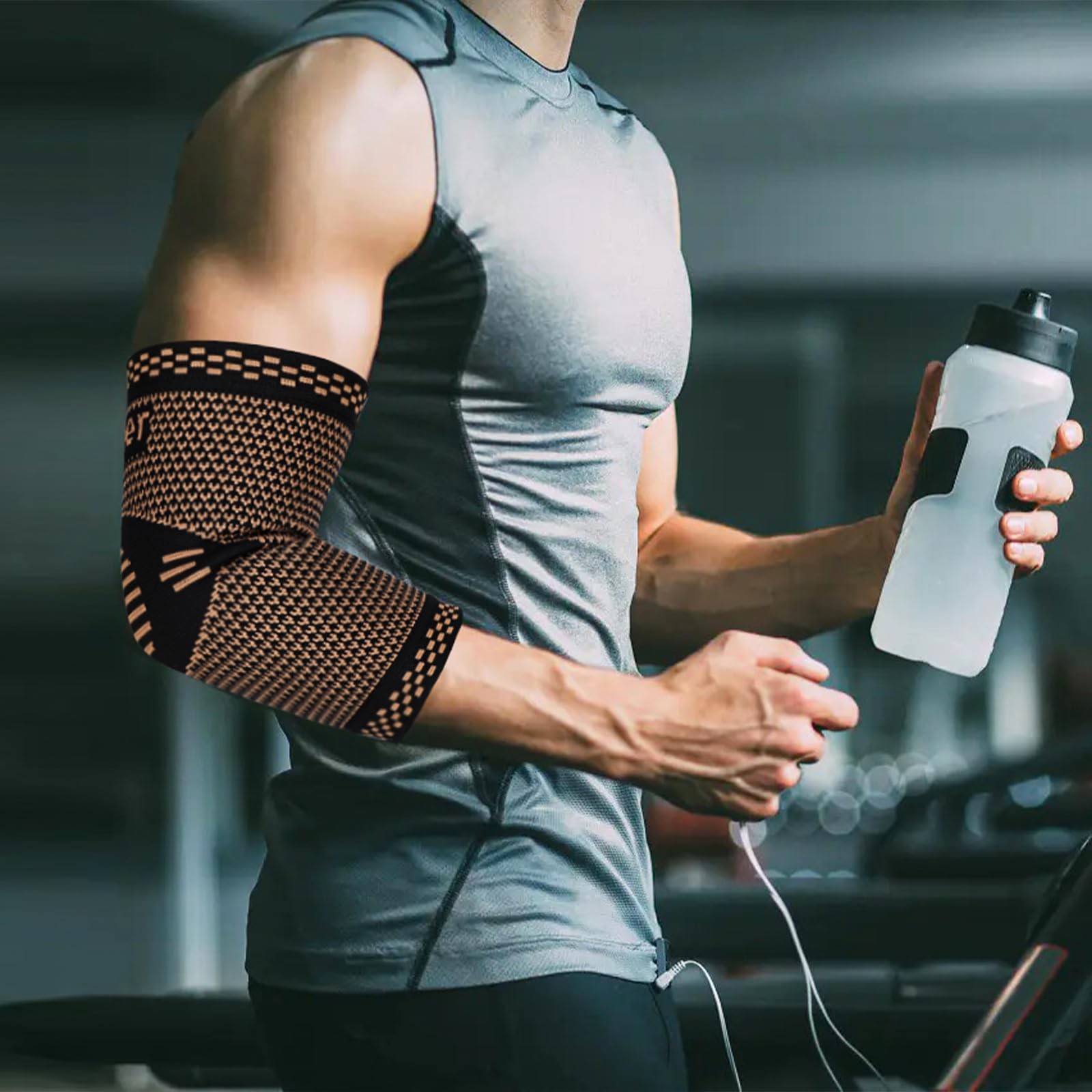 FUIENFN Copper Elbow Compression Sleeve,Elbow Brace for Large, Gold