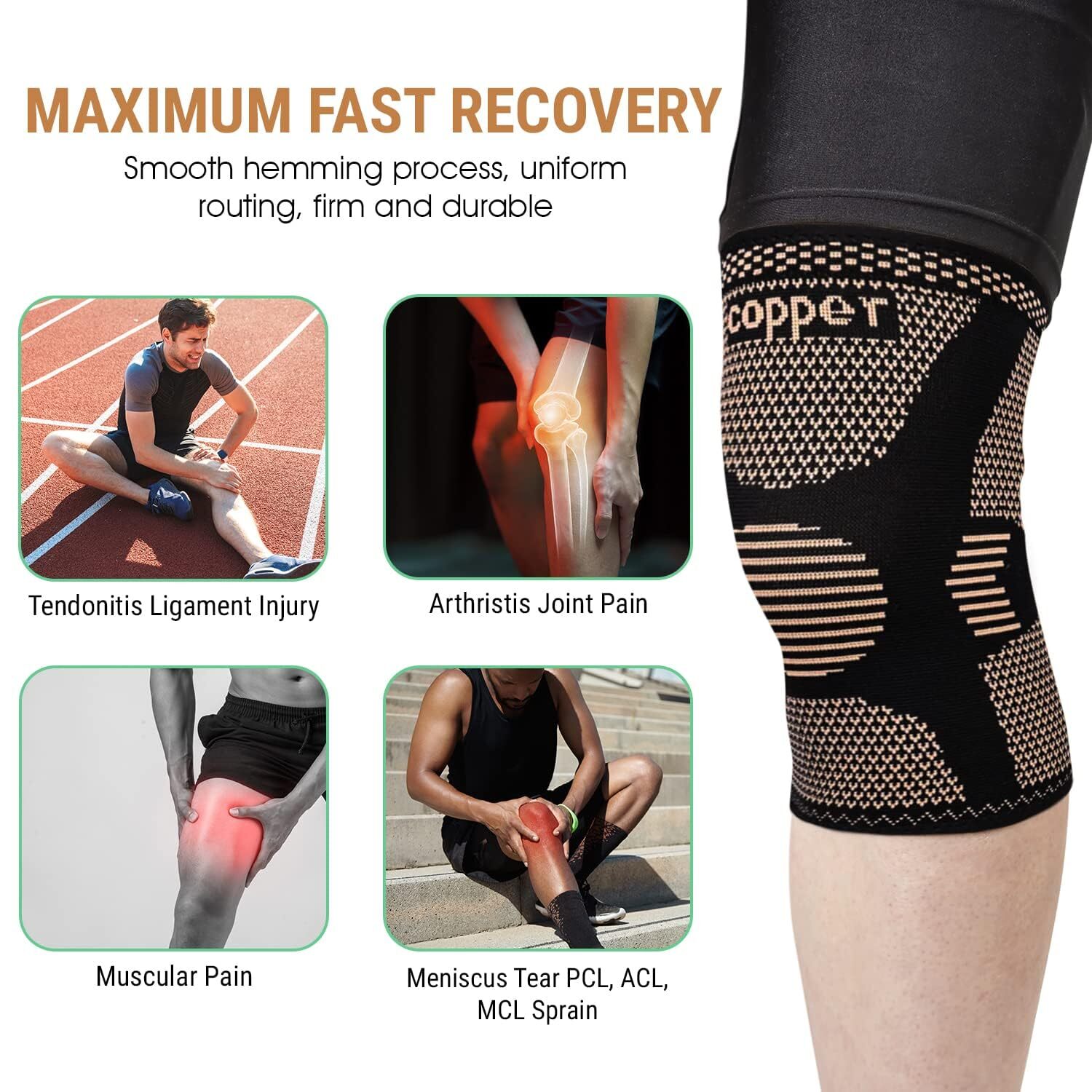 Knee Support Copper Infused Leg Brace Magnetic Compression Sleeve Joint Pain DA