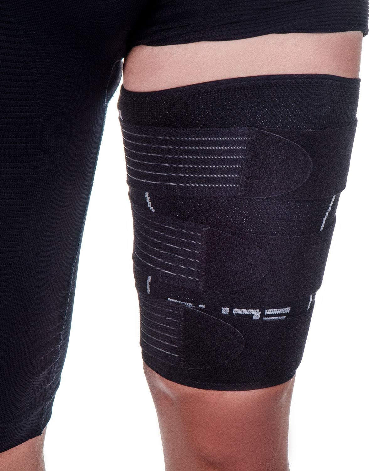 Thigh Compression Sleeve – Adjustable Straps Quad Wrap Support Brace, Hamstring