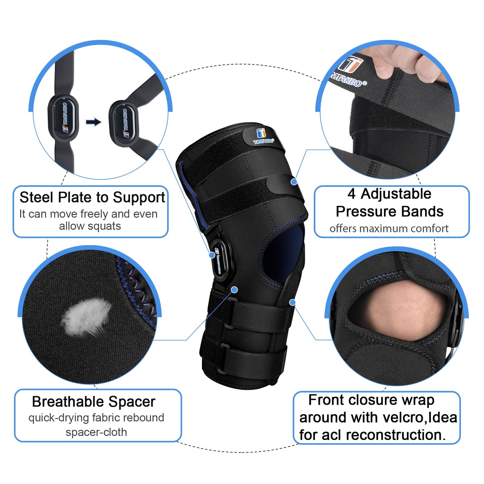 16inch Tall Hinged Knee Brace for Men/Women with Full Support with 4 Compress…
