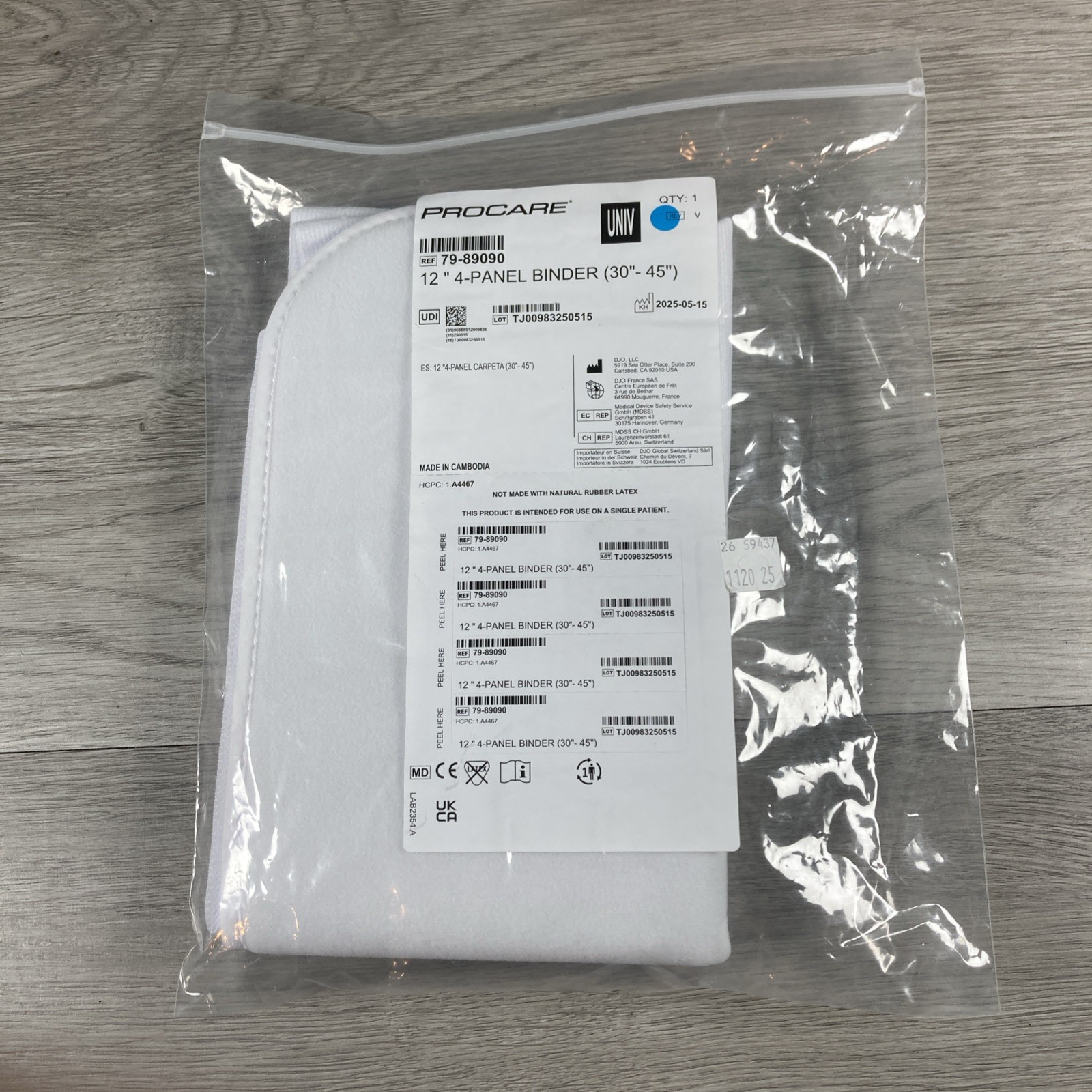 Procare 12″ Wide 4-Panel Abdominal Binder, 30″-45″, New – Unused (REF #79-89090)
