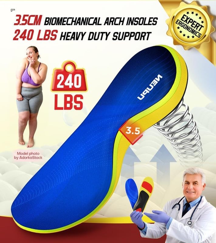 NEUPU Orthotic Insoles for Men Women High Arch Support Plantar Fasciitis Relief