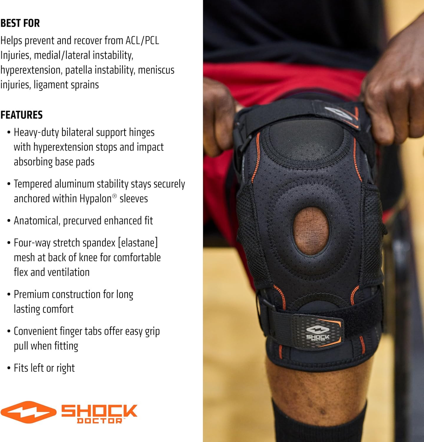 Knee Brace, Compression Knee Brace for Men & Women, Hinged Knee Brace with Side
