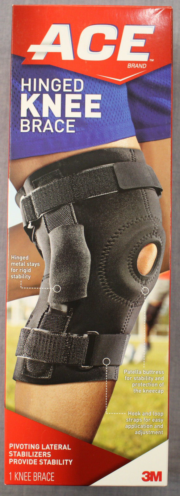ACE Black Adjustable Hinged Pivoting Lateral Stabilizers Firm Knee Brace NWT