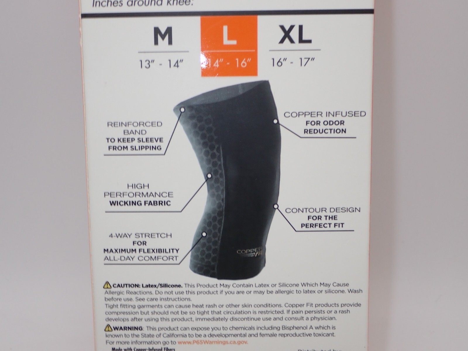 Copper Fit Knee Compression Sleeve Adult Large Copper Infused Black