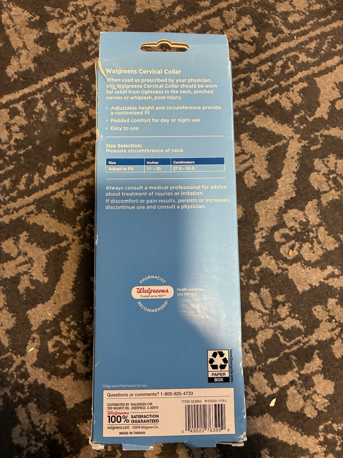 Walgreens Adjustable Cervical Collar, One Size Fits All New