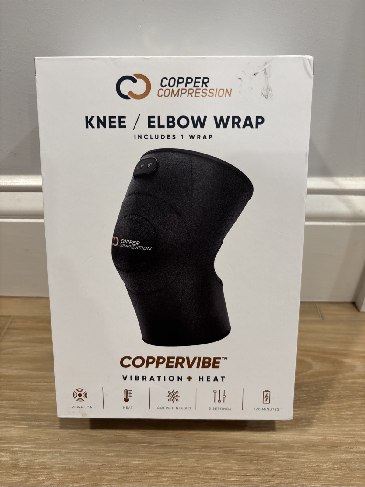 Copper Compression Coppervibe Knee / Elbow Wrap Vibration + Heat Brand New Black