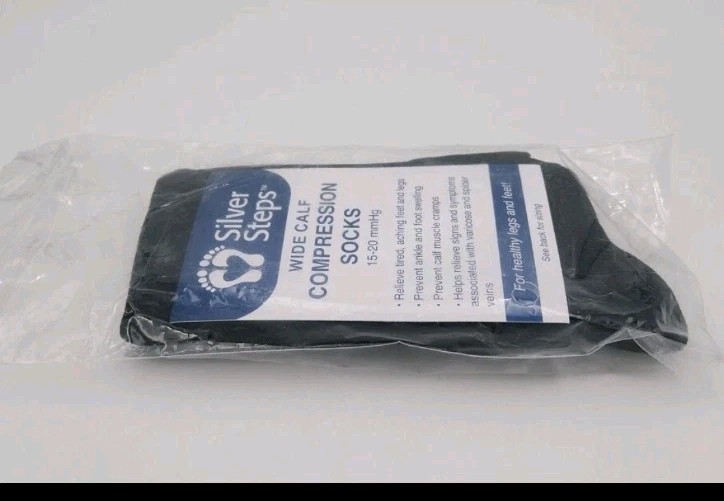 Compression Socks Wide Calf 15-20mmHg Black Tan Large Silver Steps 2 Pack New