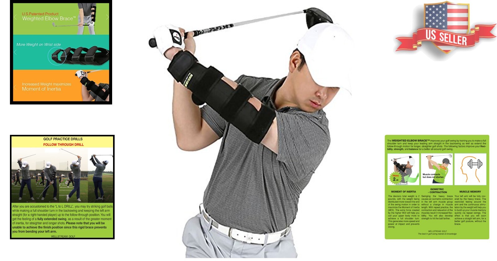 Golf Swing Improvement Tool – Patented 2 lb Weighted Elbow Brace for Precision