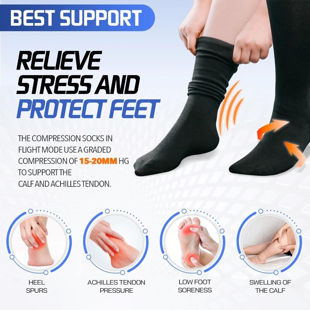 Compression Support Socks – Flight & Travel Relief for Varicose Veins, Swelling