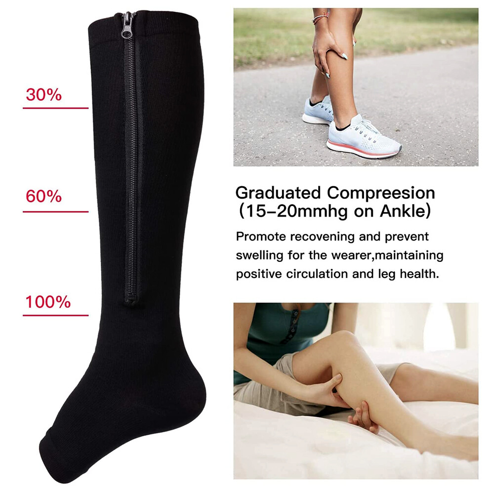 Unisex Copper Compression Varicose Vein Socks Zip Sports Pressure Leg Support US