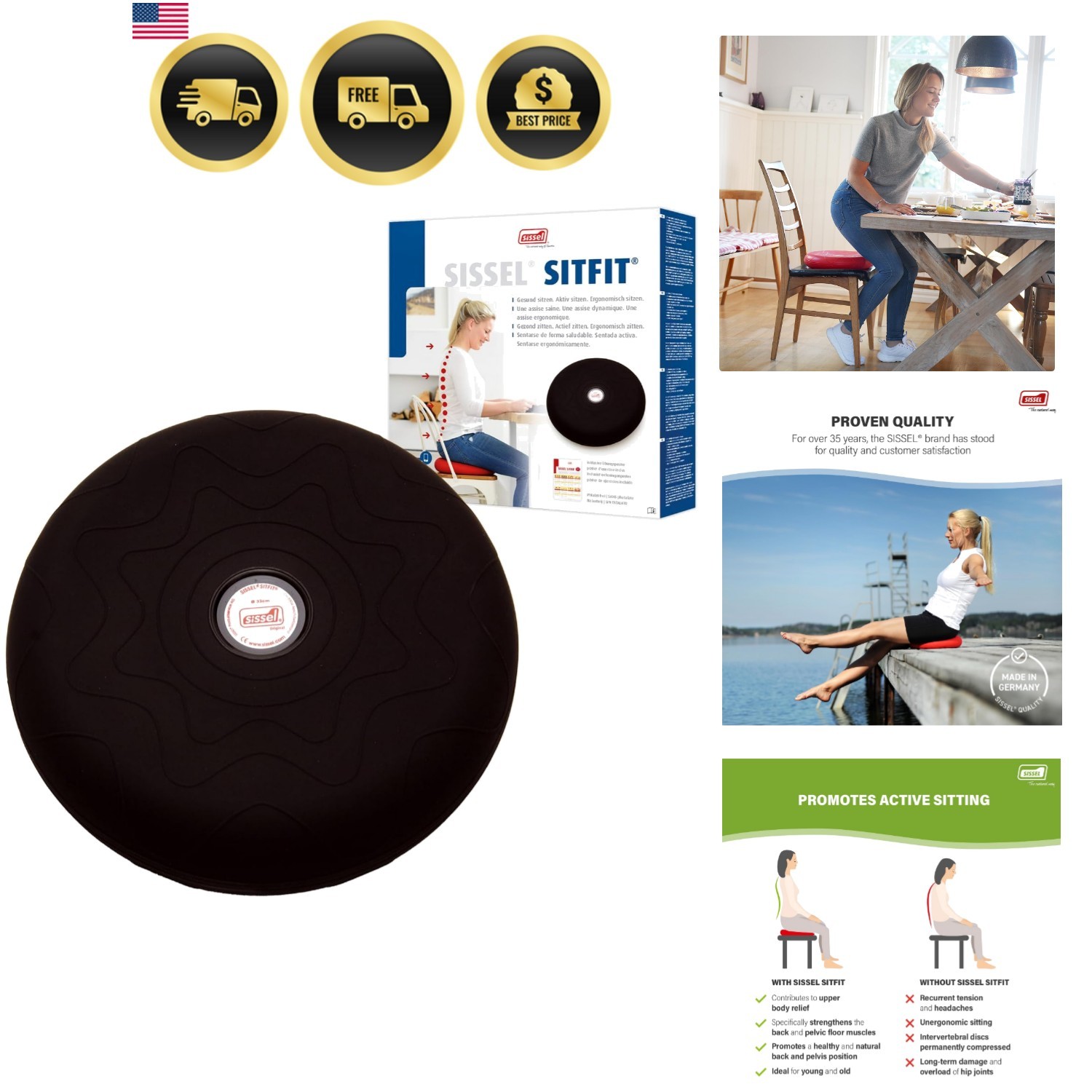 SITFIT 33 cm Black | Active Sitting & Training | Strengthens Back & Pelvic Fl…