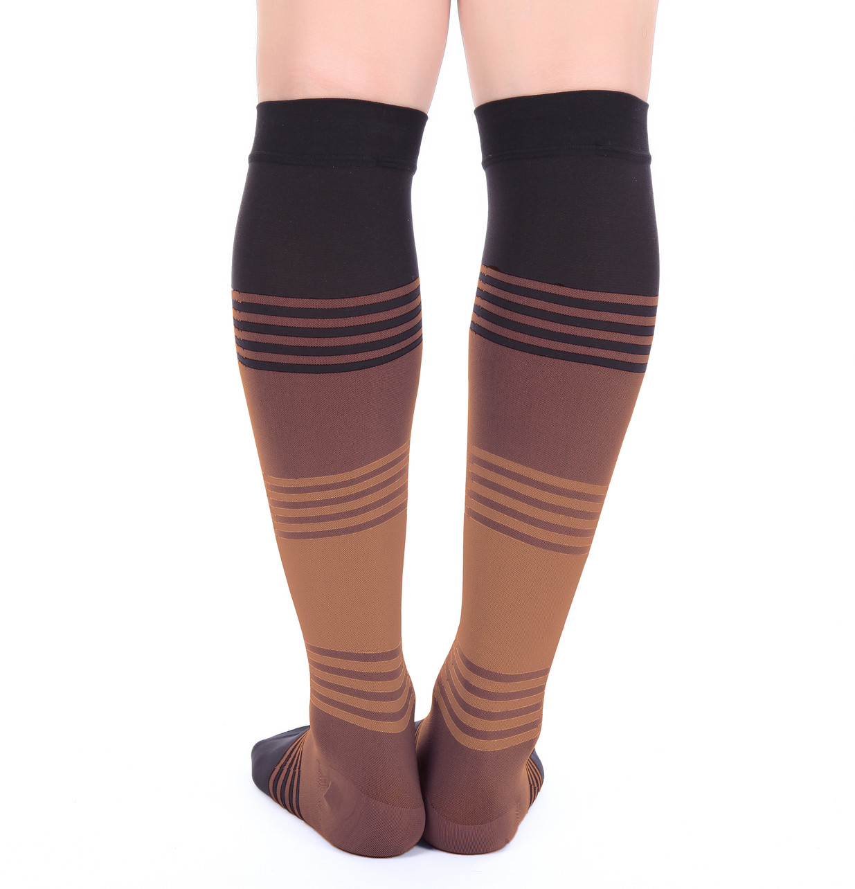 Doc Miller Open Toe Socks Compression Sleeve 20-30 mmHg Varicose Veins BLACK/TAN