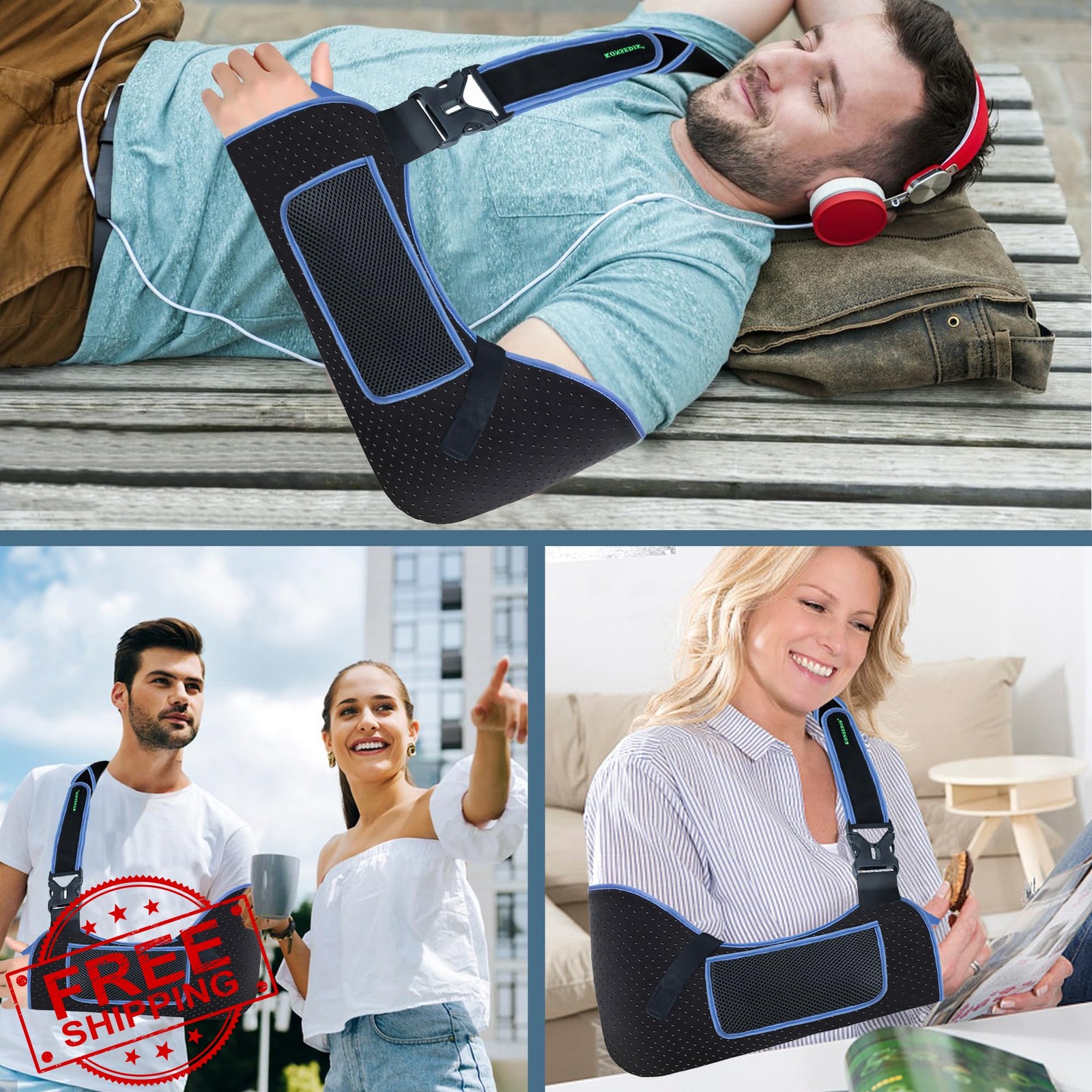 KONSEDIK Arm Sling Shoulder Support,Breathable Padded Brace with PocketandThu…
