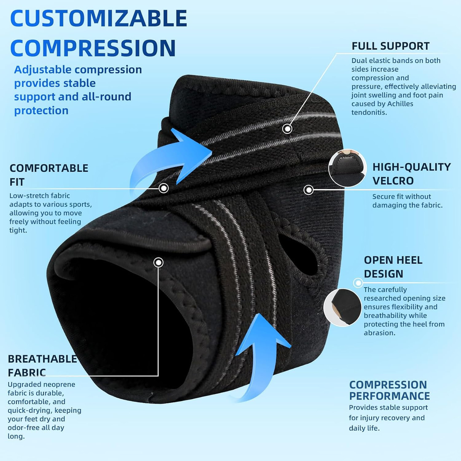 Ankle Brace Compression Wrap for Sprains Plantar Fasciitis Achilles Open Heel