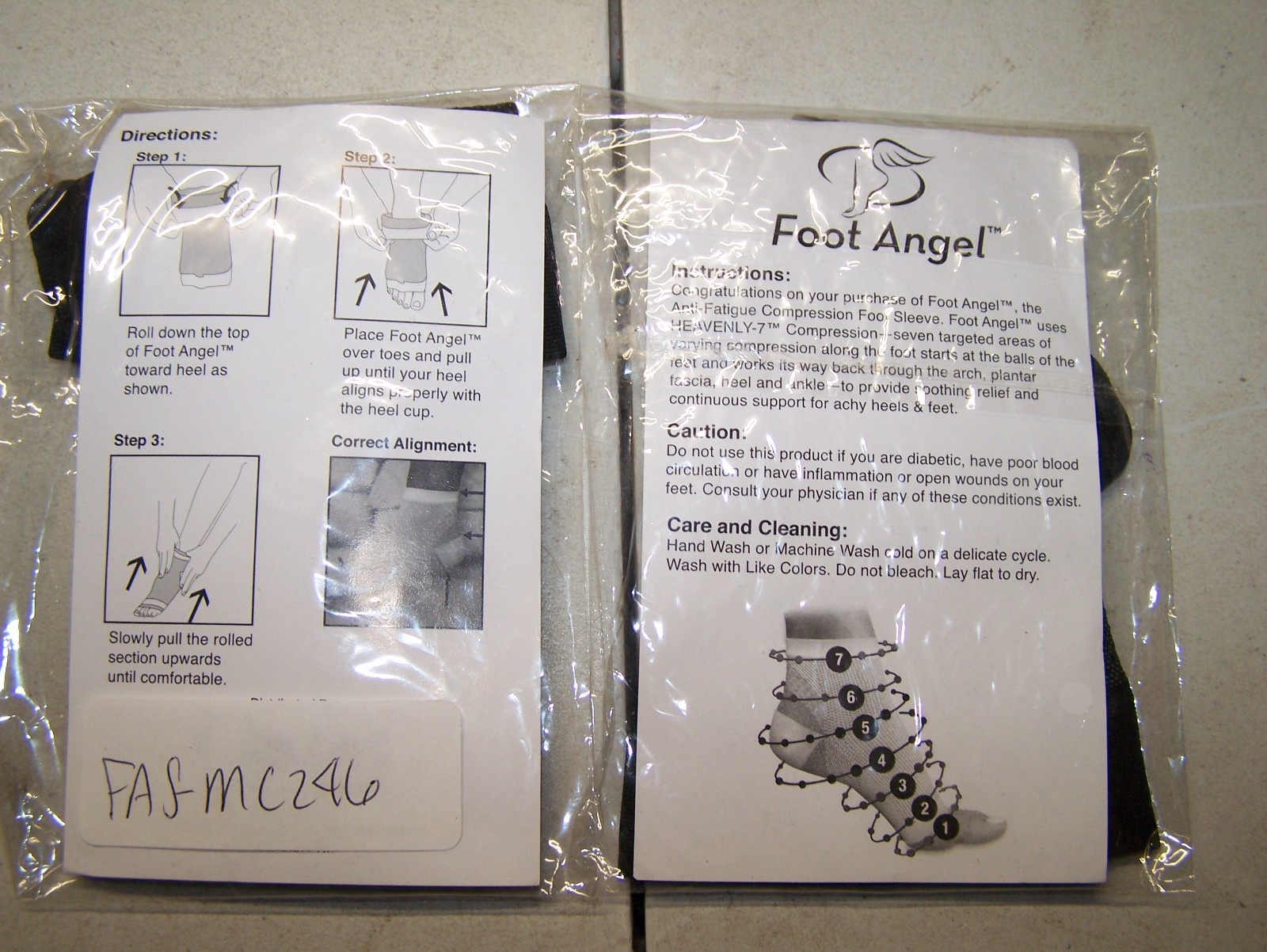 2 Packages Foot Angel Anti-Fatigue Compression Foot Sleeve Achy Heels S/M Black