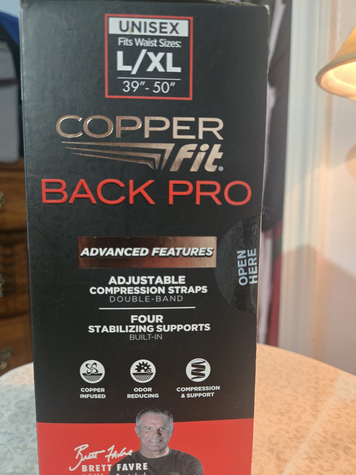 Copper Fit Back Pro Back Support Belt L/XL Black Adjustable Compression Straps