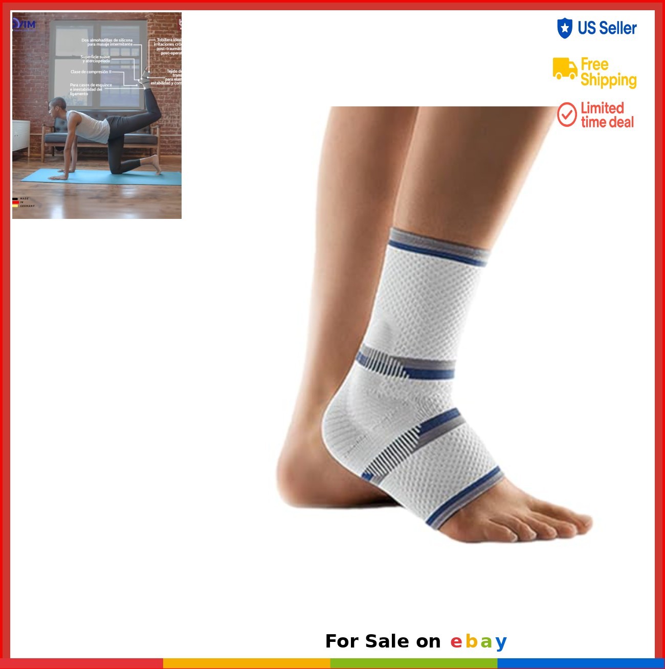 Compression Ankle Brace XX-Large Silver Silicone Pads Sprains Arthritis