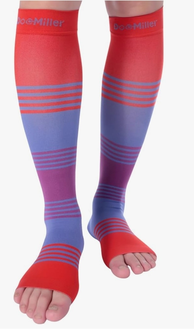 Doc Miller Open Toe Compression Socks Red Purple Gradient Sixe XL