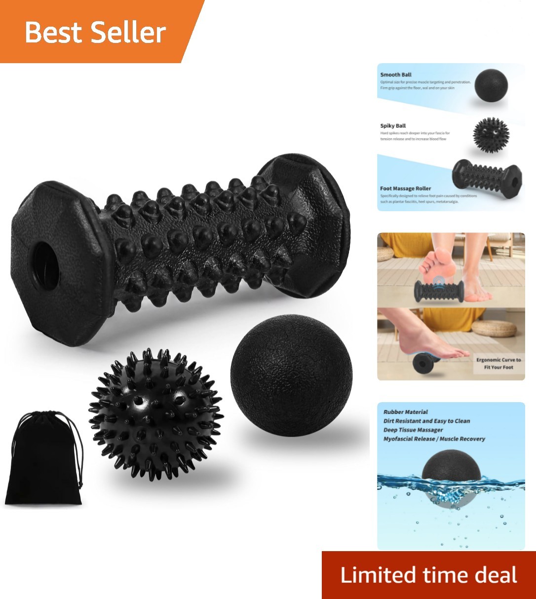 Deep Tissue Foot Massage Set: Roller and Balls for Plantar Fasciitis Relief