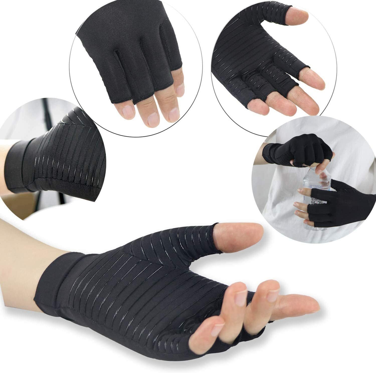 2 Pairs Copper Compression Arthritis Gloves Carpal Tunnel Joint Pain Relief Hand