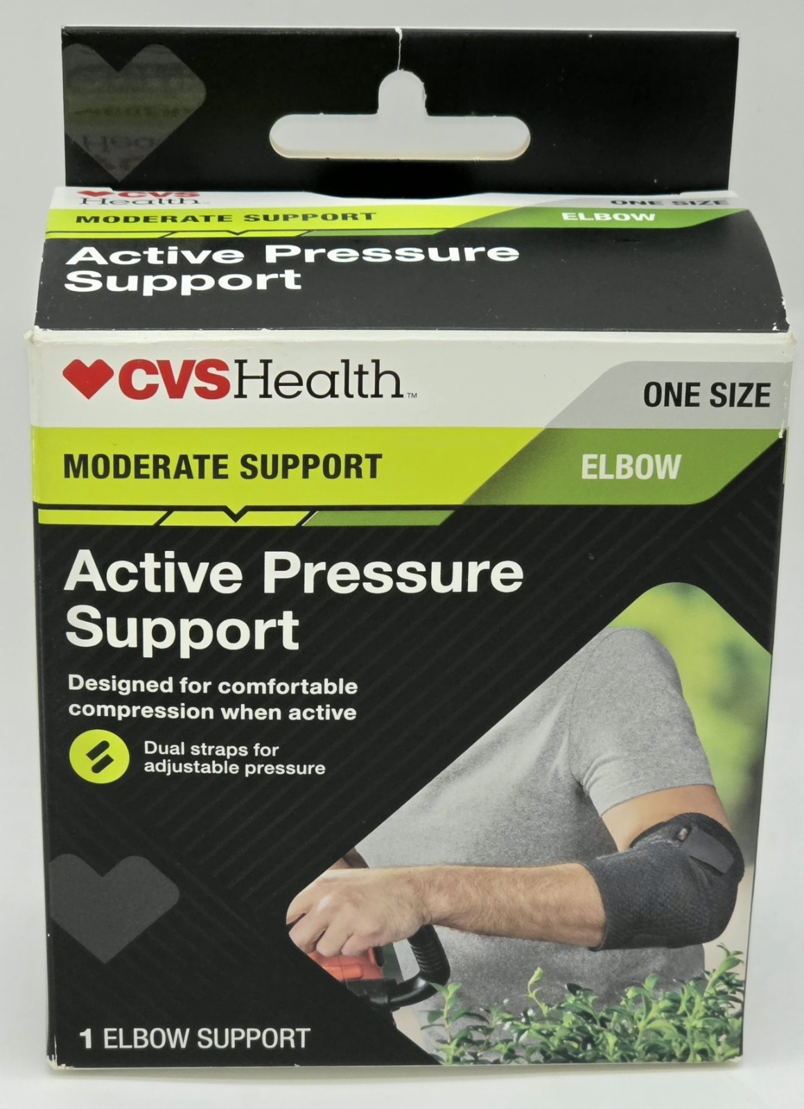 CVS Health Elbow- MODERATE Support – ONE SIZE – Active Pressure Support – 1 Ct.